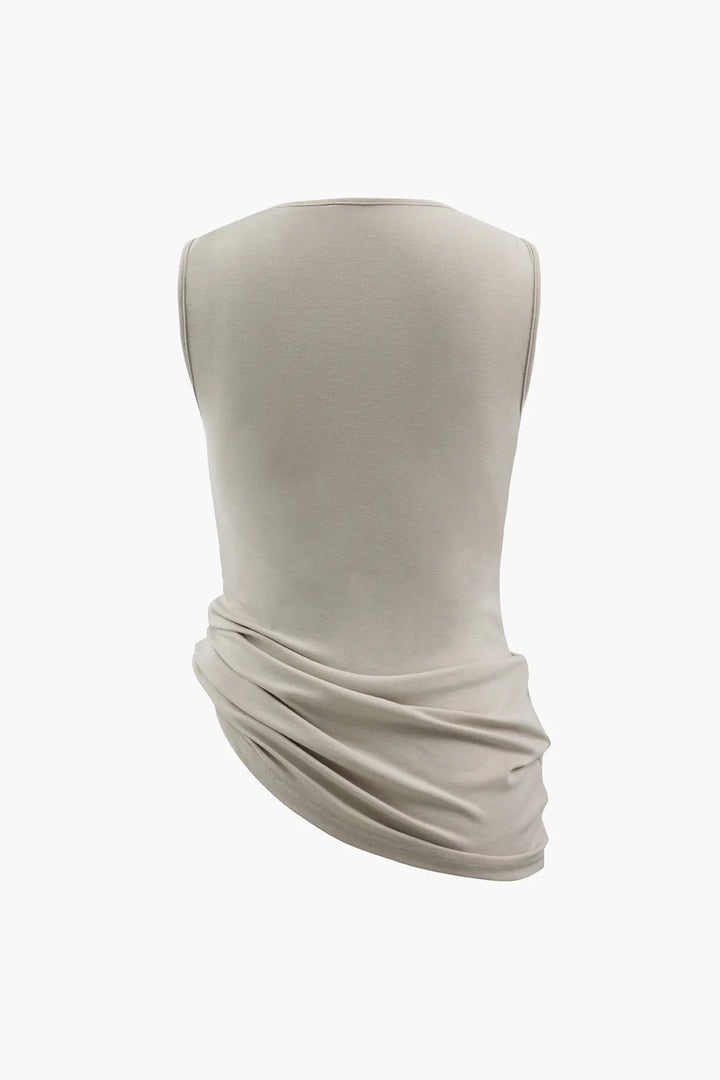 Makala Khaki Asymmetric Ruched Tank Top