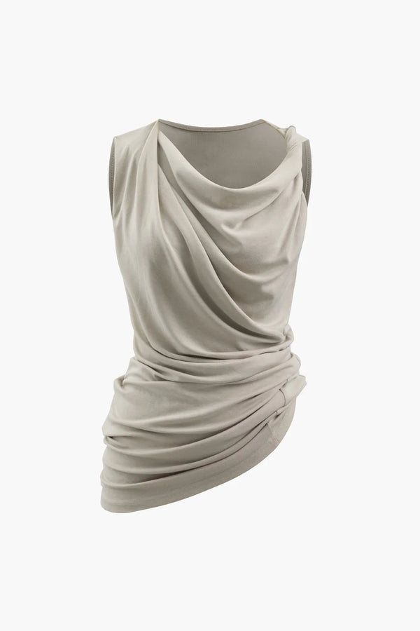 Makala Khaki Asymmetric Ruched Tank Top