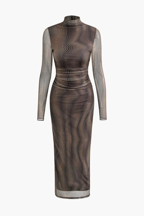 Margo Brown Mesh Long Sleeve Maxi Dress