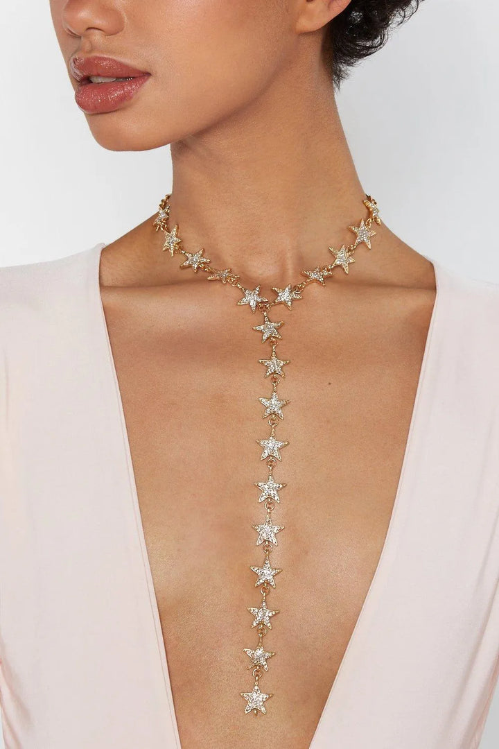 Melisa Gold Stars Drop Choker Necklace