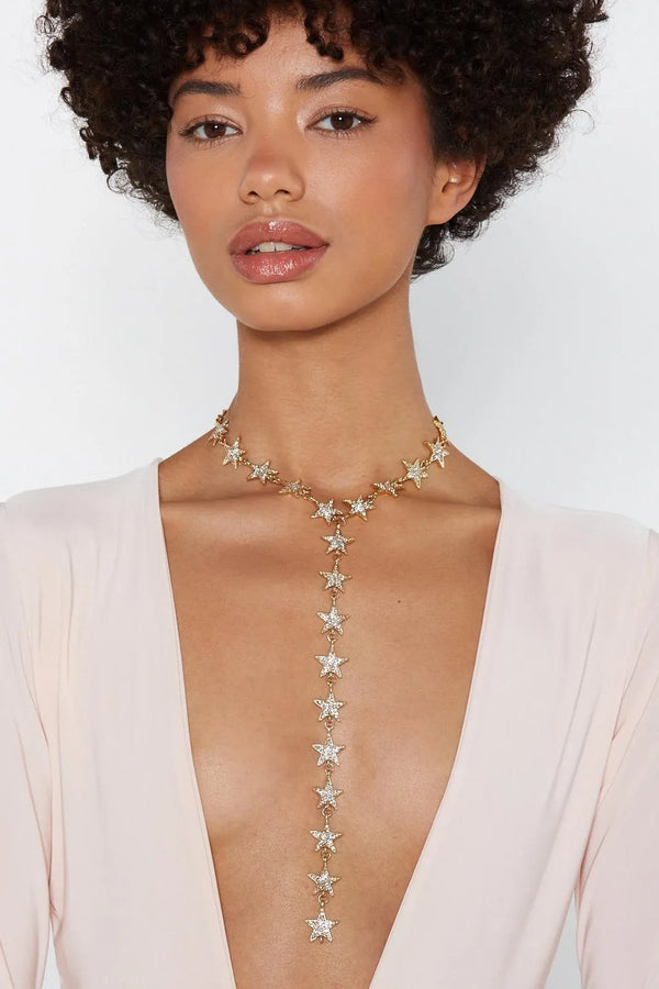 Melisa Gold Stars Drop Choker Necklace