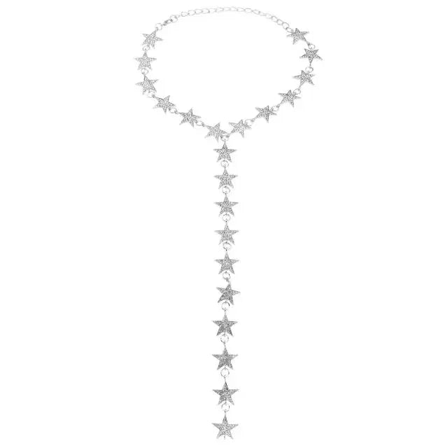 Melisa Silver Stars Drop Choker Necklace