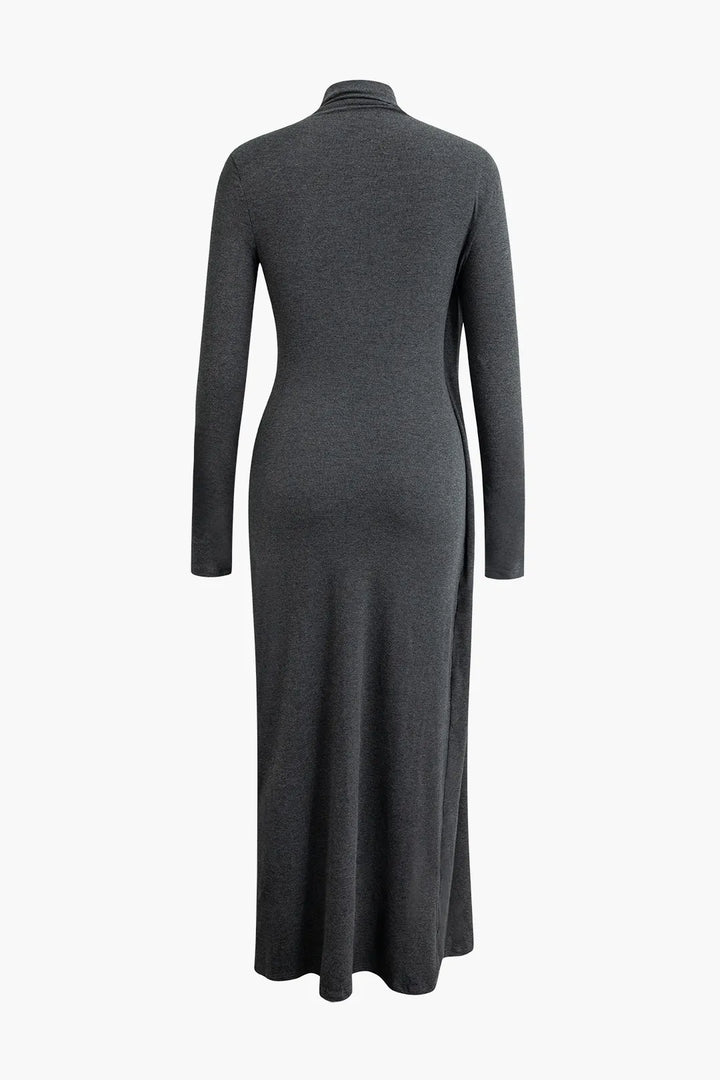 Moko Grey Wrap Ruched Long Sleeve Slit Maxi Dress