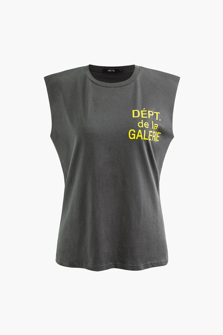 Nina Grey Sleeveless Letter Print T-shirt