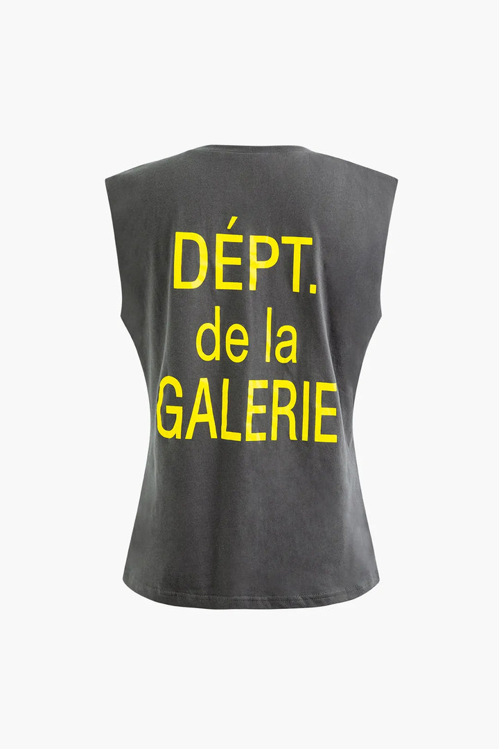 Nina Grey Sleeveless Letter Print T-shirt