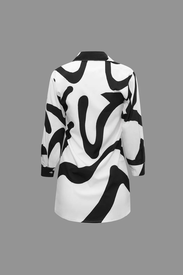 Paloma Black and White Line Printed Button Up Shirt and High Waist Wide Leg Pants Set