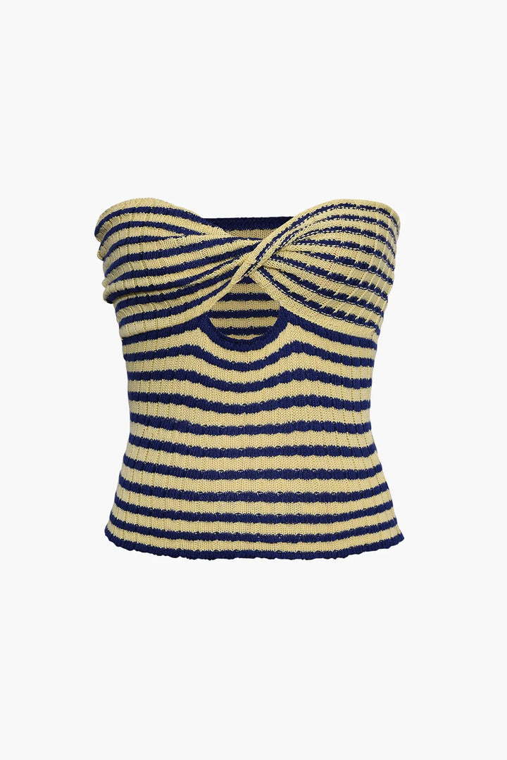 Pasha Blue Twisted Front Knitted Top