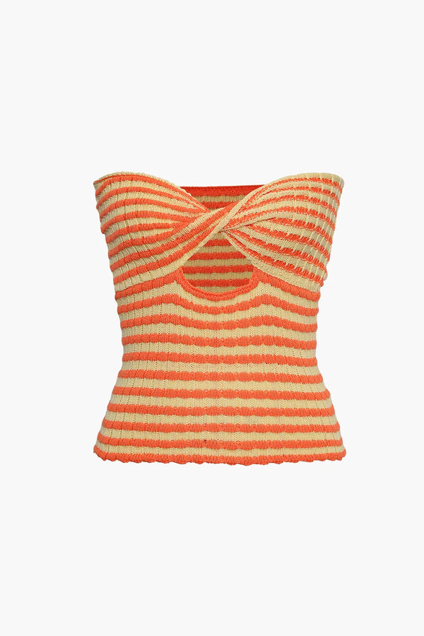 Pasha Orange Twisted Front Knitted Top