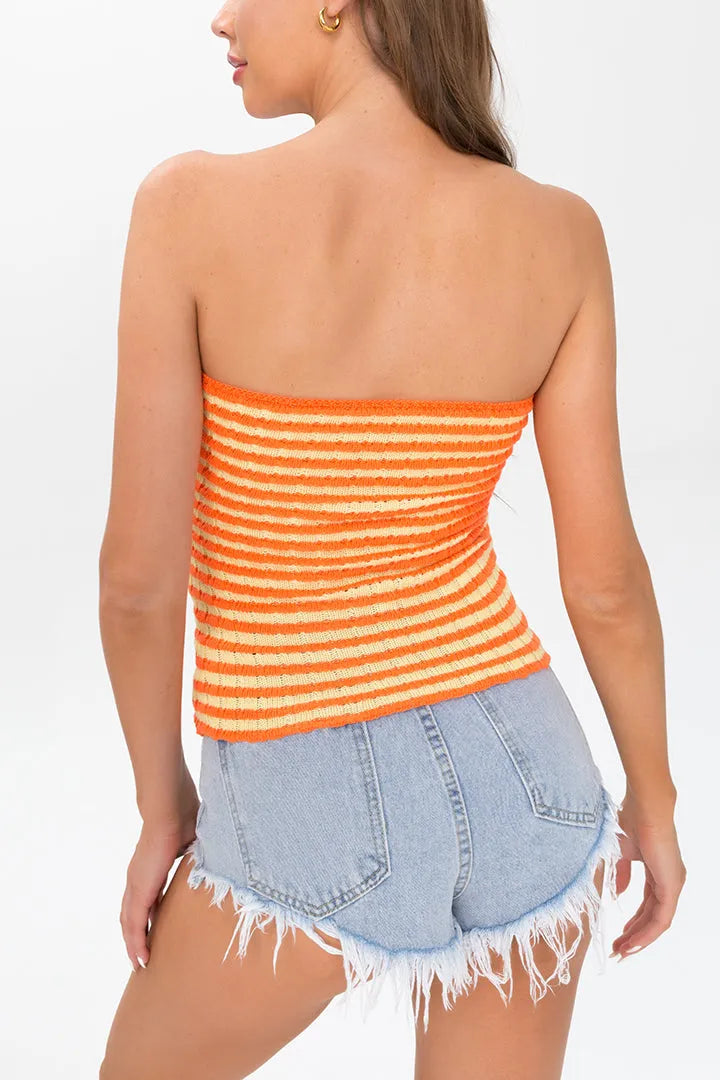 Pasha Orange Twisted Front Knitted Top