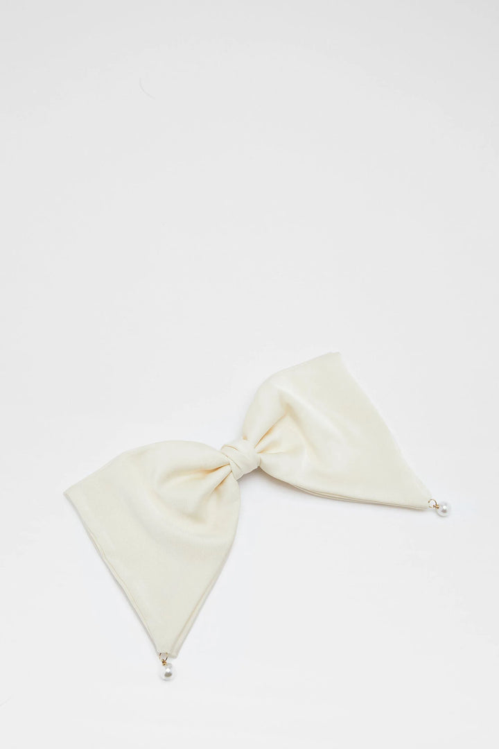 Perfectly Pretty White Satin Pearl Drop Bow Hair Clip