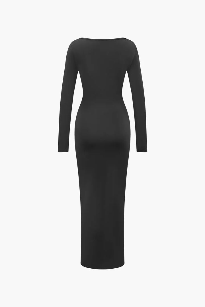 Presley Black Square Neck Long Sleeve Maxi Bodycon Dress