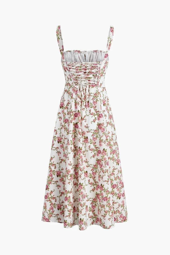 Reagan Pink Floral Slit Midi Dress