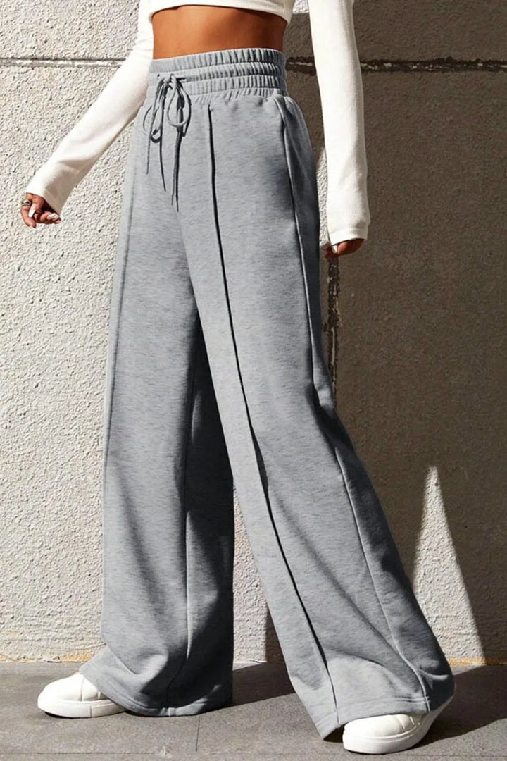 Riza Solid Grey Wide Leg Sweatpants