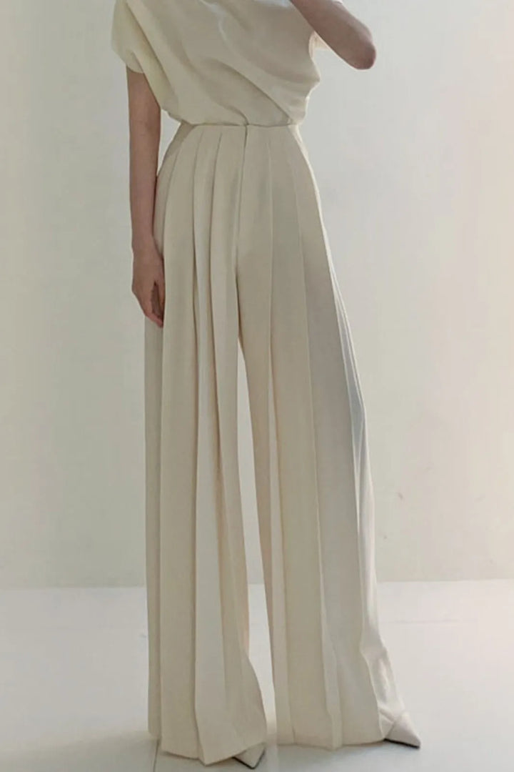 Saga Solid Pleated High Waist Wide Leg Pants