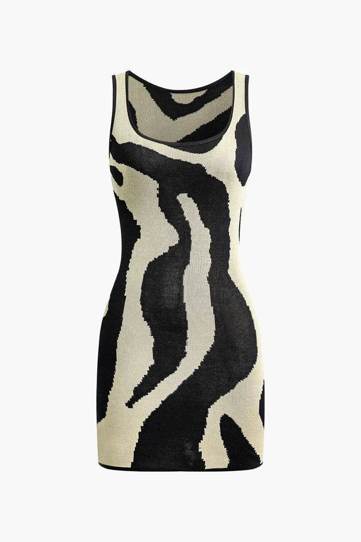 Salina Black and White Contrast Sleeveless Knit Mini Dress