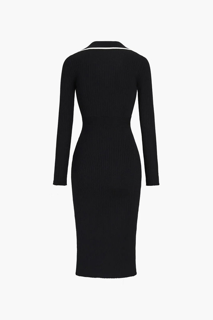 Sassy Contrast Trim Wrap Knit Midi Dress