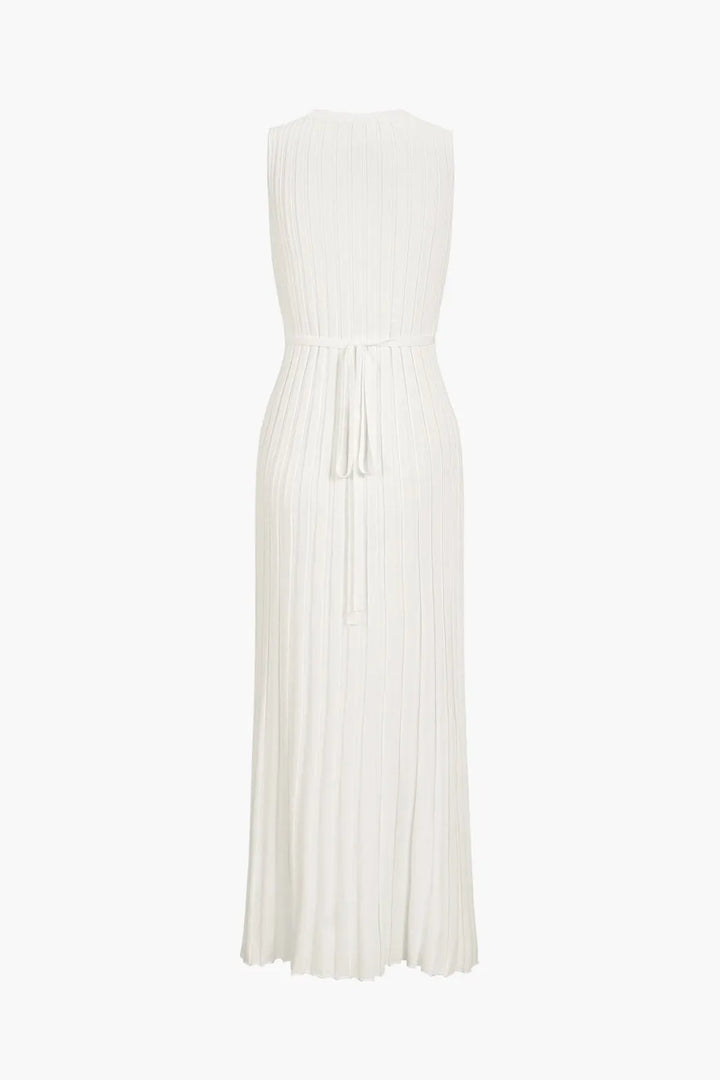 Siola White Pleat Knit Maxi Dress