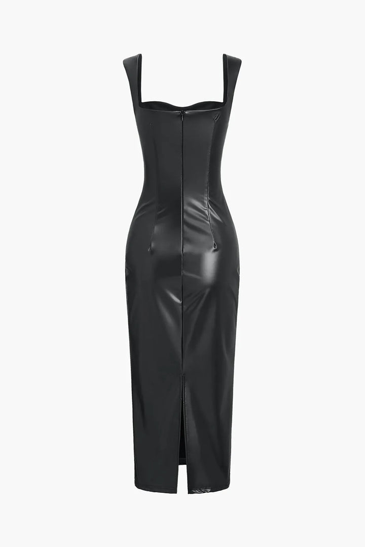 Susa Black Faux Leather Bodycon Midi Dress