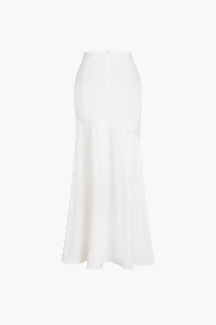 Tiaka Solid White Satin Patchwork Split Maxi Skirt