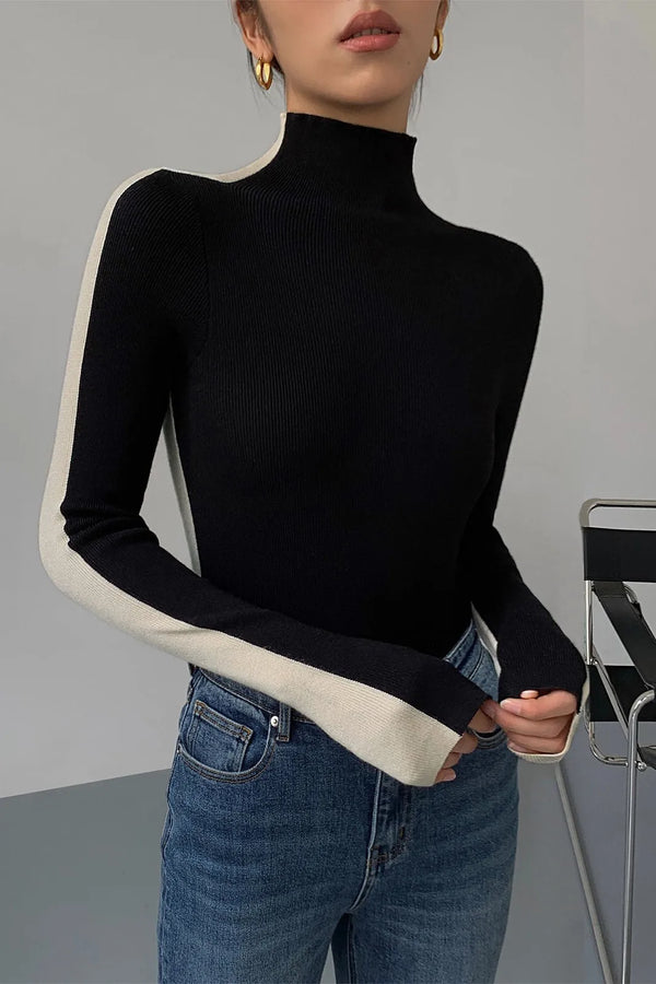 Tonia Two Tone Double Sided Long Sleeve Knit Top