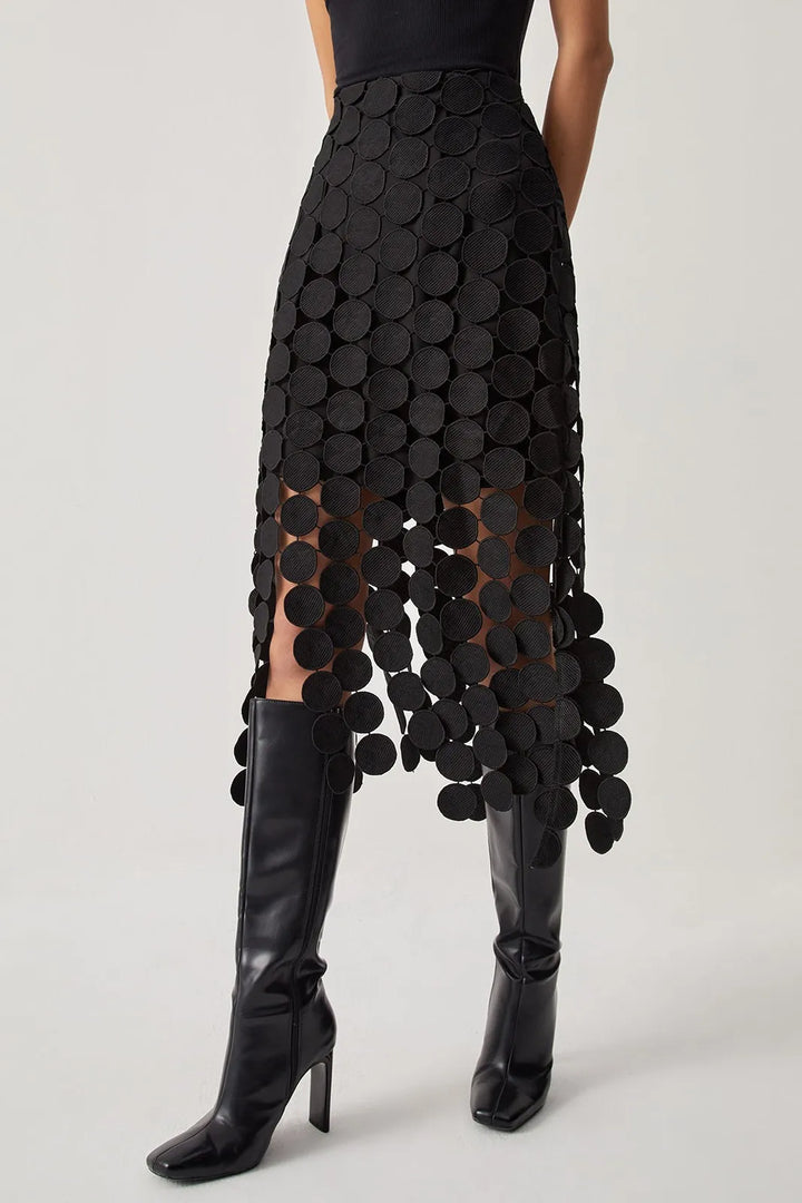 Tutti Black Laser Cut Multi Circle Double Layered Skirt