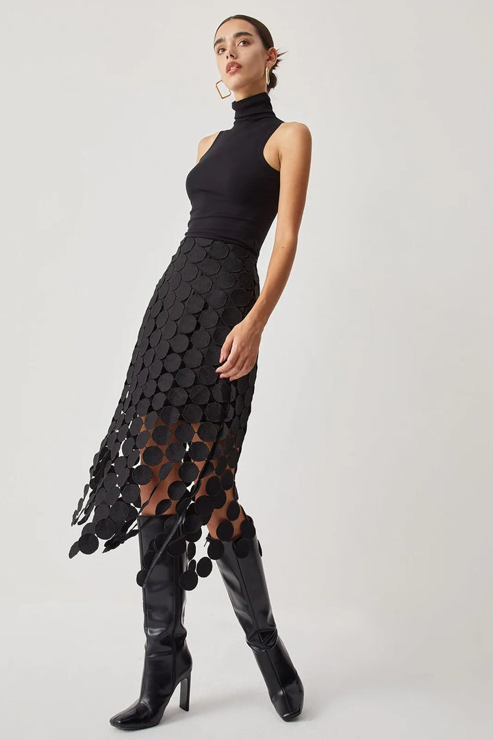 Tutti Black Laser Cut Multi Circle Double Layered Skirt