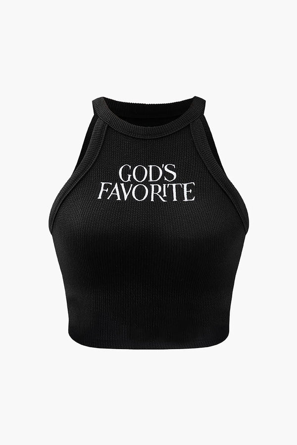 Vella Black Letter GOD'S FAVORITE Tank Top