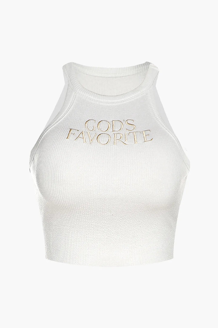 Vella White Letter GOD'S FAVORITE Tank Top