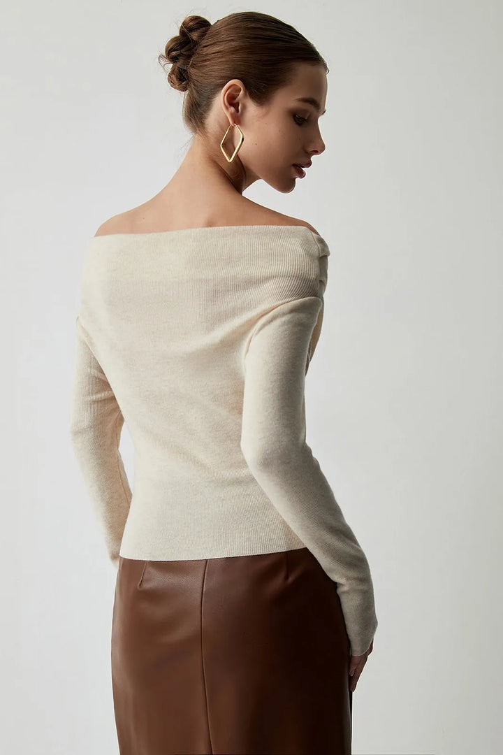 Villa Beige Strapless Wrap Long Sleeve Knit Top