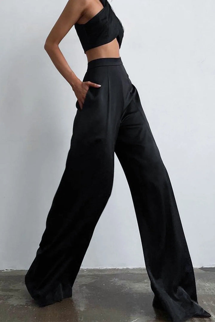 Vosa Black Satin Wide Leg Pants