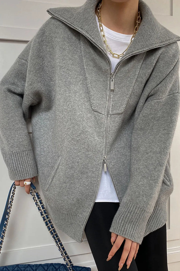 Yeka Grey Open Collar Cardigan