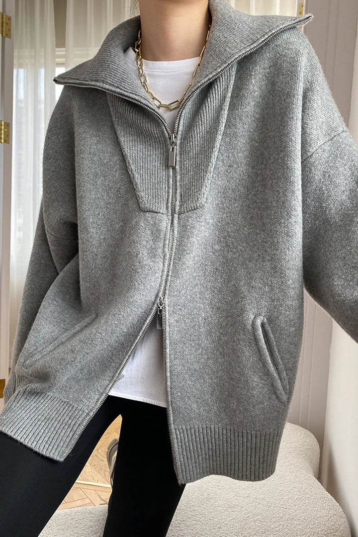 Yeka Grey Open Collar Cardigan