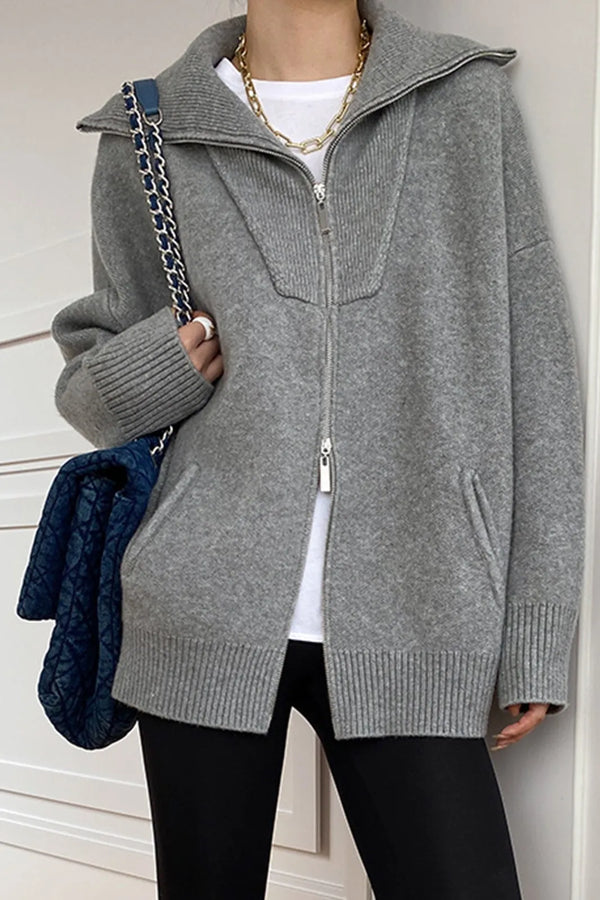 Yeka Grey Open Collar Cardigan