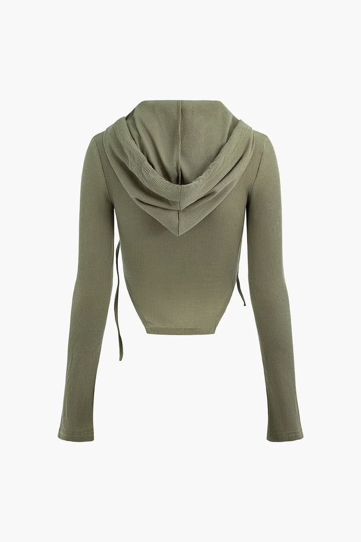 Yoko Green Hooded Zipper Long Sleeve Knit Top