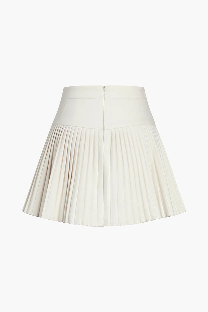 Zahara Beige and Golden Button Pleated Mini Skirt