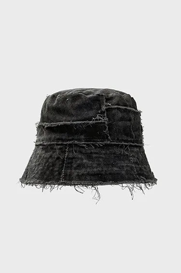 Zahara Black Frayed Distressed Bucket Hat