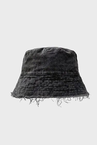 Zahara Black Frayed Distressed Bucket Hat