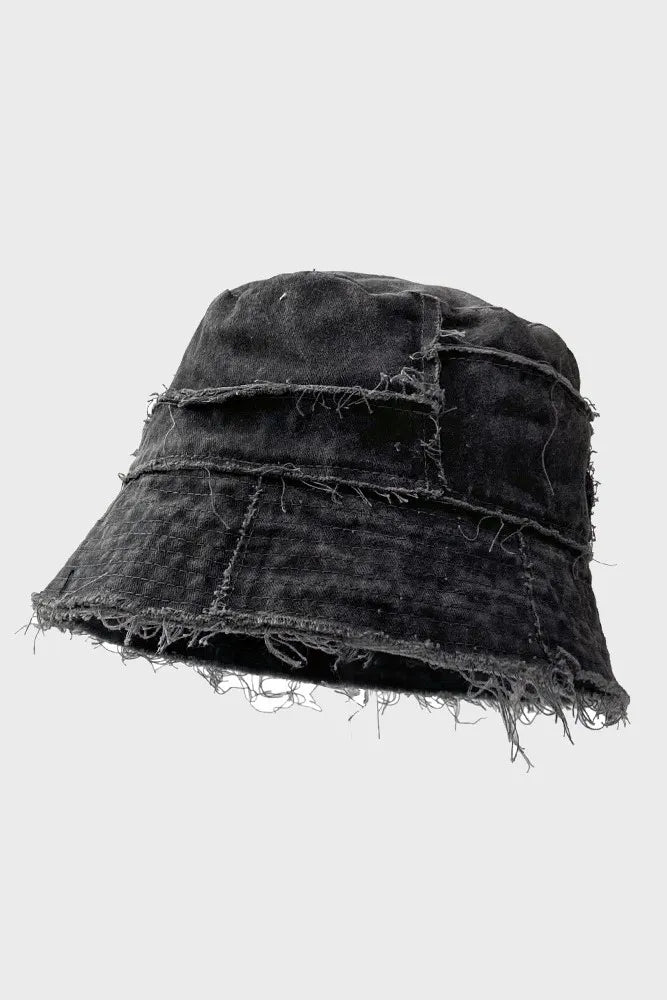 Zahara Black Frayed Distressed Bucket Hat