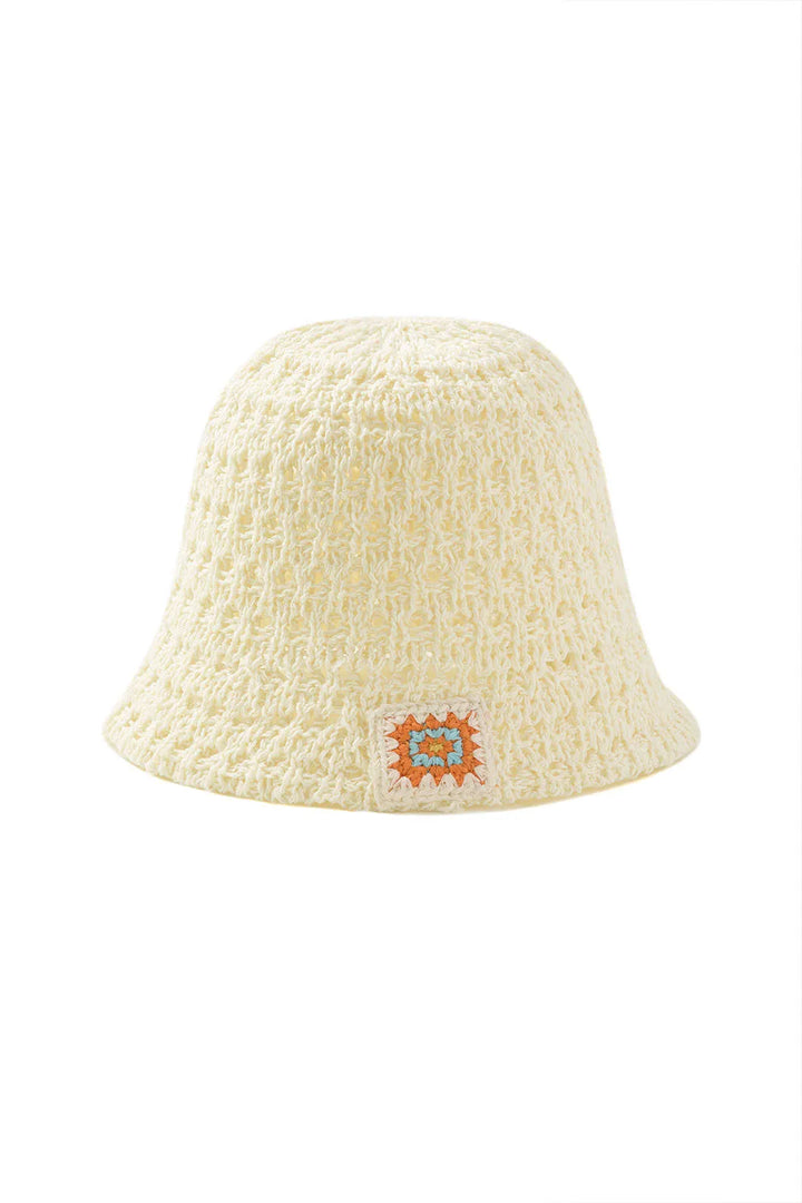 Zem Beige Embroidery Crochet Bucket Hat