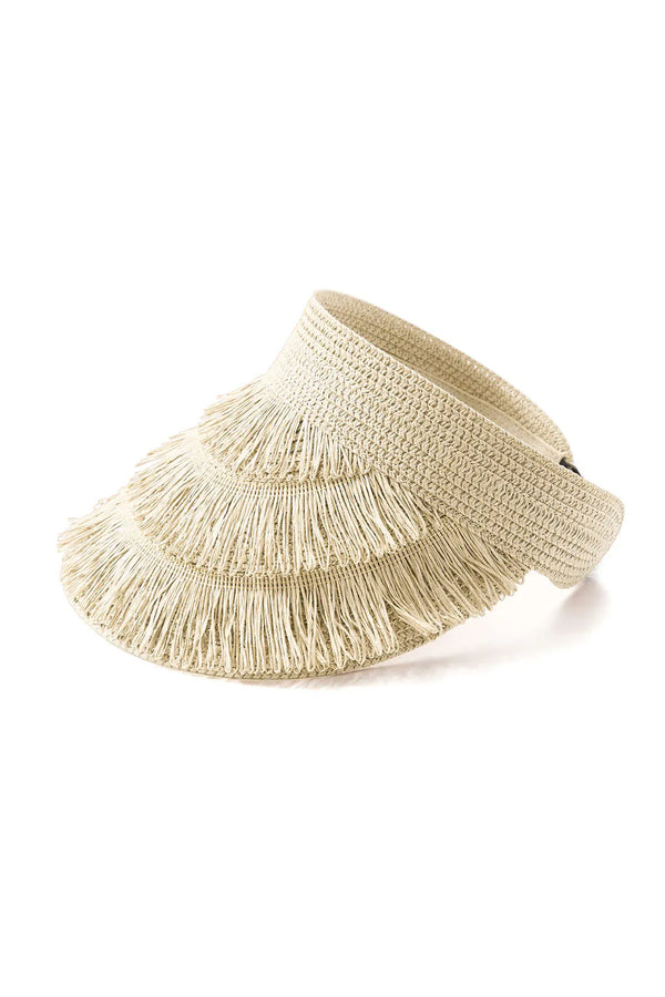 Zoe Beige Fringe Brim Straw Visor Hat