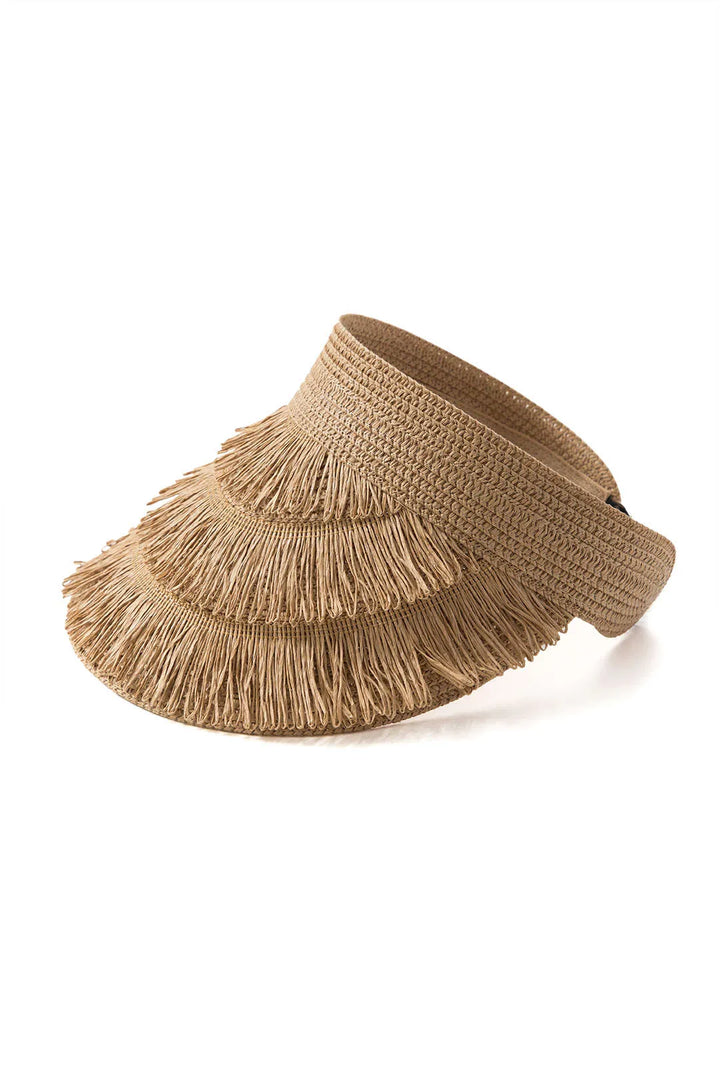 Zoe Brown Fringe Brim Straw Visor Hat