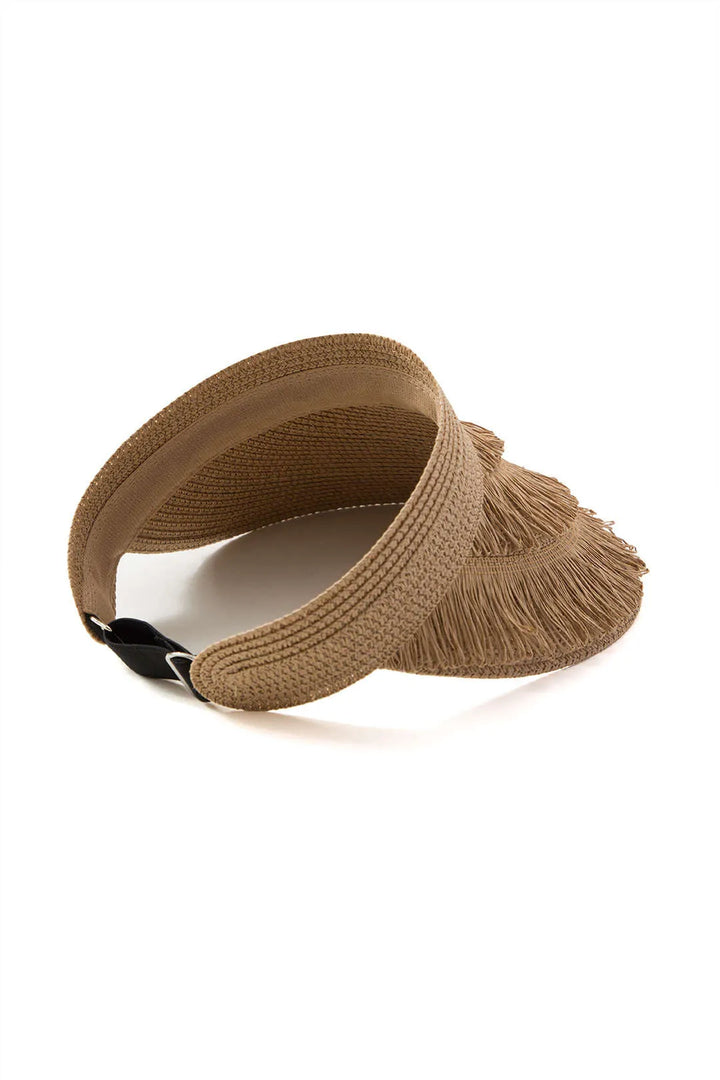 Zoe Brown Fringe Brim Straw Visor Hat