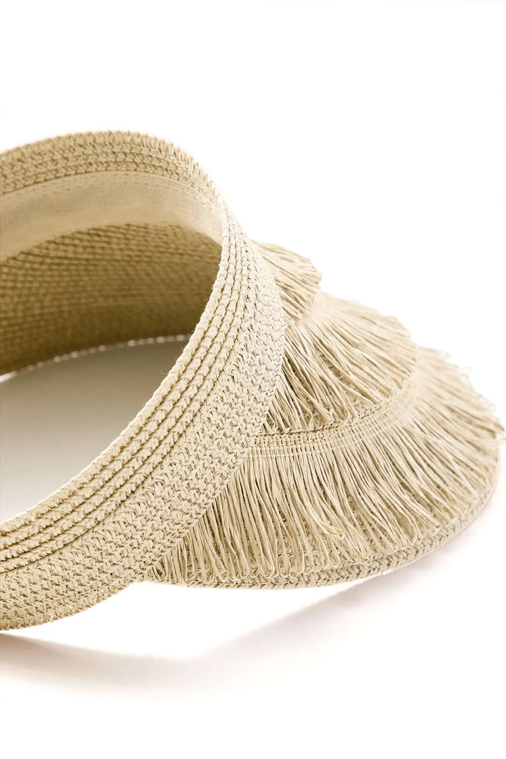 Zoe Beige Fringe Brim Straw Visor Hat